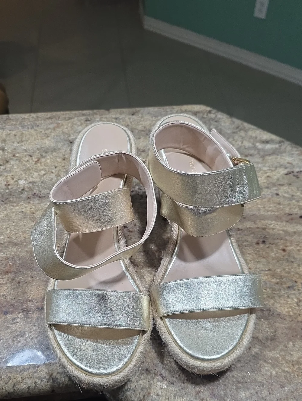 Stuart Weitzman Gold Espadrille Wedge Sandals